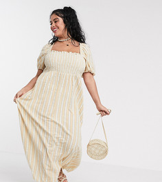 Платье макси в полоску с присборенным лифом и пышными рукавами ASOS DESIGN Curve-Мульти
