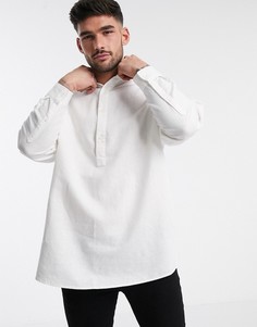 Белая рубашка свободного кроя с воротом на пуговице из ткани на основе льна ASOS DESIGN-Белый