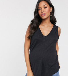 Черный топ без рукавов с добавлением льна ASOS DESIGN Maternity