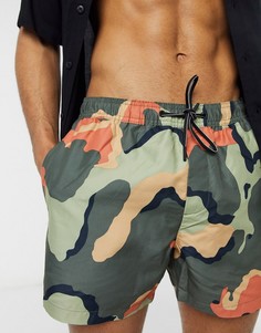 Оранжевые шорты для плавания с камуфляжным принтом Topman-Оранжевый