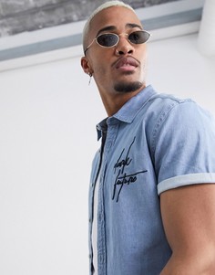 Эластичная джинсовая рубашка с логотипом на груди ASOS DESIGN Dark Future-Синий