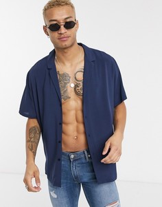 Темно-синяя свободная вискозная рубашка с отложным воротником ASOS DESIGN-Темно-синий