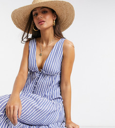 Ярусный сарафан миди в полоску с пуговицами ASOS DESIGN Tall-Мульти