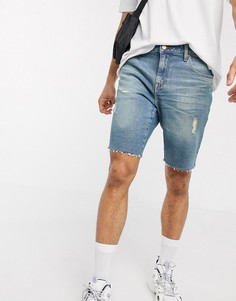 Синие узкие джинсовые шорты с необработанным краем ASOS DESIGN 12.5oz-Синий