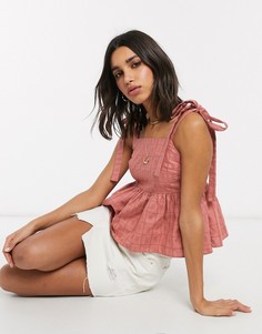 Свободный розовый топ с фактурной отделкой и квадратным вырезом ASOS DESIGN-Бесцветный