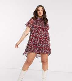 Свободное платье с винтажным цветочным принтом En Creme Рlus-Красный