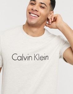 Бежевая футболка для дома с круглым вырезом и логотипом Calvin Klein-Бежевый