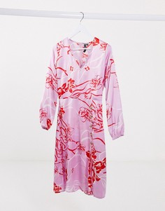 Розовое платье миди на пуговицах с цветочным принтом Influence-Розовый