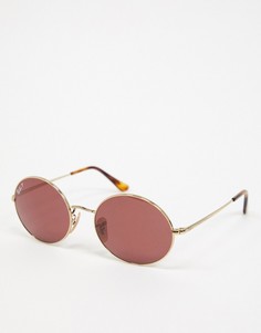 Золотистые солнцезащитные очки с розовыми стеклами Ray-ban ORB1970-Розовый