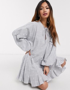 Свободное платье мини в полоску с вышивкой ришелье ASOS DESIGN-Мульти