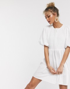Свободное белое платье мини с пышными рукавами ASOS DESIGN-Белый
