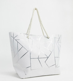 Эксклюзивная белая пляжная парусиновая сумка-тоут с геометрическим принтом South Beach-Белый