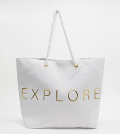 Эксклюзивная белая пляжная парусиновая сумка-тоут с надписью "Explore" South Beach-Белый