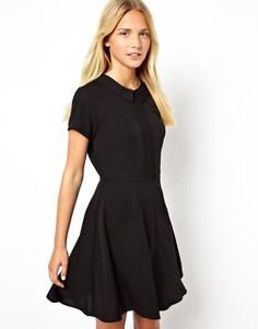 Короткое приталенное платье с воротником и защипами ASOS-Черный