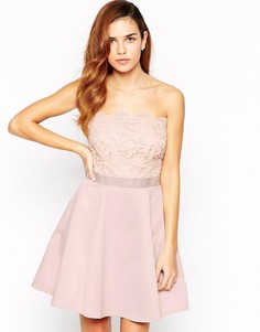 Платье бандо для выпускного с кружевной отделкой Lipsy-Розовый