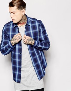 Рубашка с длинными рукавами и принтом в клетку ASOS-Синий