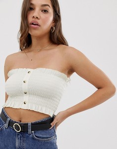 Присборенный топ бандо на пуговицах ASOS DESIGN-Белый