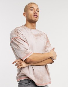 Oversized-футболка с рукавами до локтя, принтом тай-дай и контрастными строчками ASOS DESIGN-Бежевый