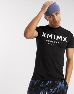 Черная приталенная футболка с принтом ASOS DESIGN-Черный