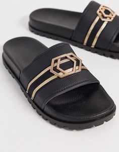 Шлепанцы с золотистой отделкой ASOS DESIGN-Черный