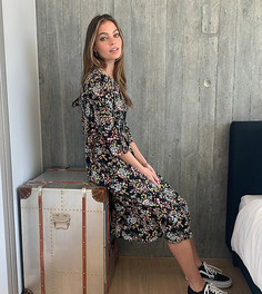 Черное платье миди с длинными рукавами Miss Selfridge Petite-Черный