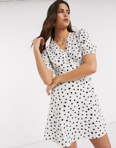Белое платье мини в горошек с запахом и рукавами-фонариками Vero Moda-Бежевый