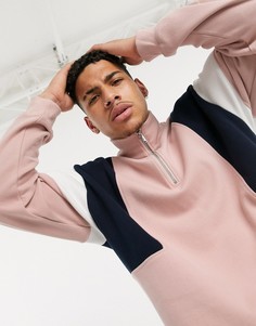 Розовый свитшот с короткой молнией Topman
