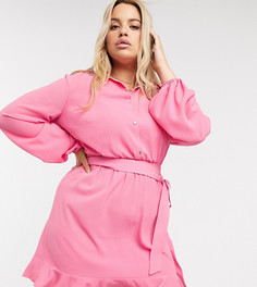 Розовое платье-рубашка с оборками Outrageous Fortune Plus-Розовый