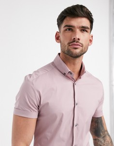 Светло-розовая обтягивающая рубашка с короткими рукавами River Island-Розовый