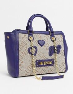 Синяя сумка-тоут с нашивками Love Moschino-Синий
