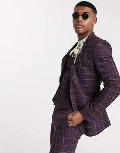 Бордовый супероблегающий пиджак в клетку ASOS DESIGN wedding-Красный