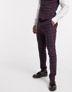 Бордовые супероблегающие брюки в клетку ASOS DESIGN wedding-Красный