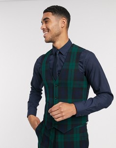 Супероблегающий жилет в клетку тартан ASOS DESIGN-Зеленый