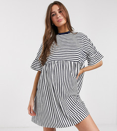 Свободное платье-футболка в сине-белую полоску ASOS DESIGN Maternity-Мульти