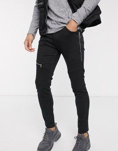 Черные джинсы скинни с молниями Bershka-Черный