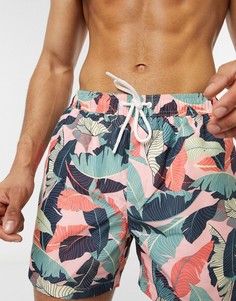 Розовые шорты для плавания с пальмовым принтом Topman-Розовый