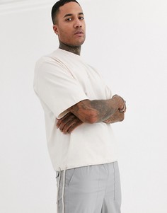 Плотная короткая oversized-футболка с затягивающимся шнурком по краю ASOS DESIGN-Белый