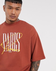 Коричневая плотная футболка с принтом "Paris" ASOS DESIGN-Коричневый