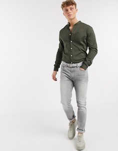 Приталенная рубашка цвета хаки с воротником на пуговице ASOS DESIGN-Зеленый