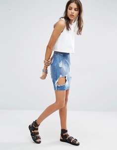 Джинсовая мини-юбка с рваной отделкой Missguided-Синий