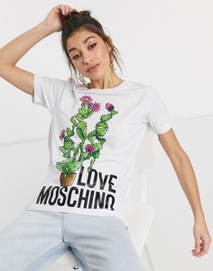 Футболка с принтом кактуса и логотипом Love Moschino-Белый