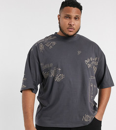 Oversize-футболка из органического хлопка с принтом граффити ASOS DESIGN Plus-Серый