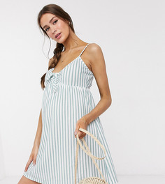 Белый сарафан мини в полоску шалфейного цвета с завязкой ASOS DESIGN Maternity-Мульти