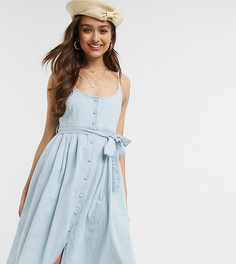Голубое джинсовое платье миди ASOS DESIGN Petite-Синий