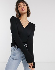 Черный лонгслив с V-образным вырезом ASOS DESIGN