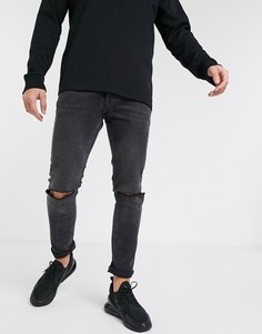 Черные джинсы скинни с рваной отделкой Topman-Черный