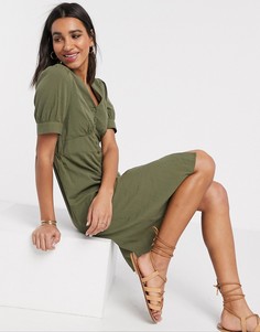 Платье миди цвета хаки с пышными рукавами Vero Moda-Зеленый