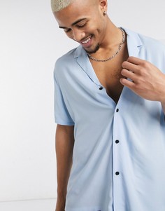 Синяя рубашка свободного кроя с глубоким вырезом ASOS DESIGN-Синий