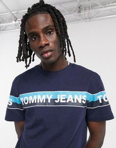 Темно-синяя футболка с двумя полосками и логотипом Tommy Jeans-Темно-синий