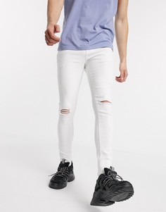 Белые джинсы с напылением и рваными коленями ASOS DESIGN-Белый